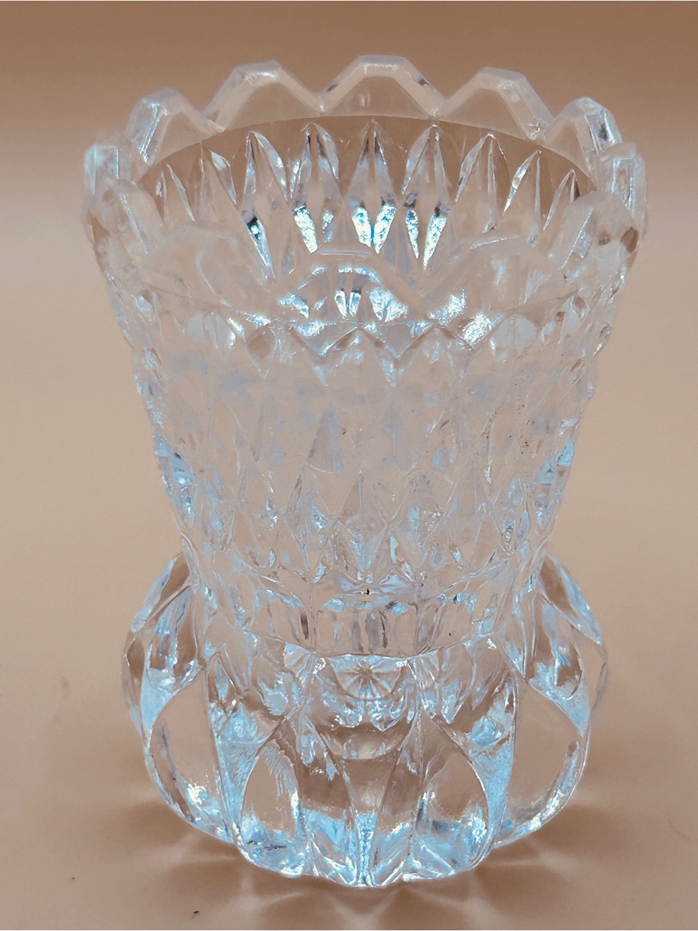 Vintage Toothpick Holder Or Bud Vase, Diamond Cut, Pineapple Pattern